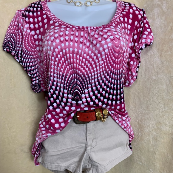 Worthington Tops - Worthington Womans Pink & White Polka Dot Stretch Blouse